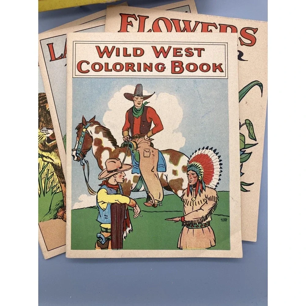 Vintage Sam Gabriel Young Artists Library coloring books cowboys animals + 1930s